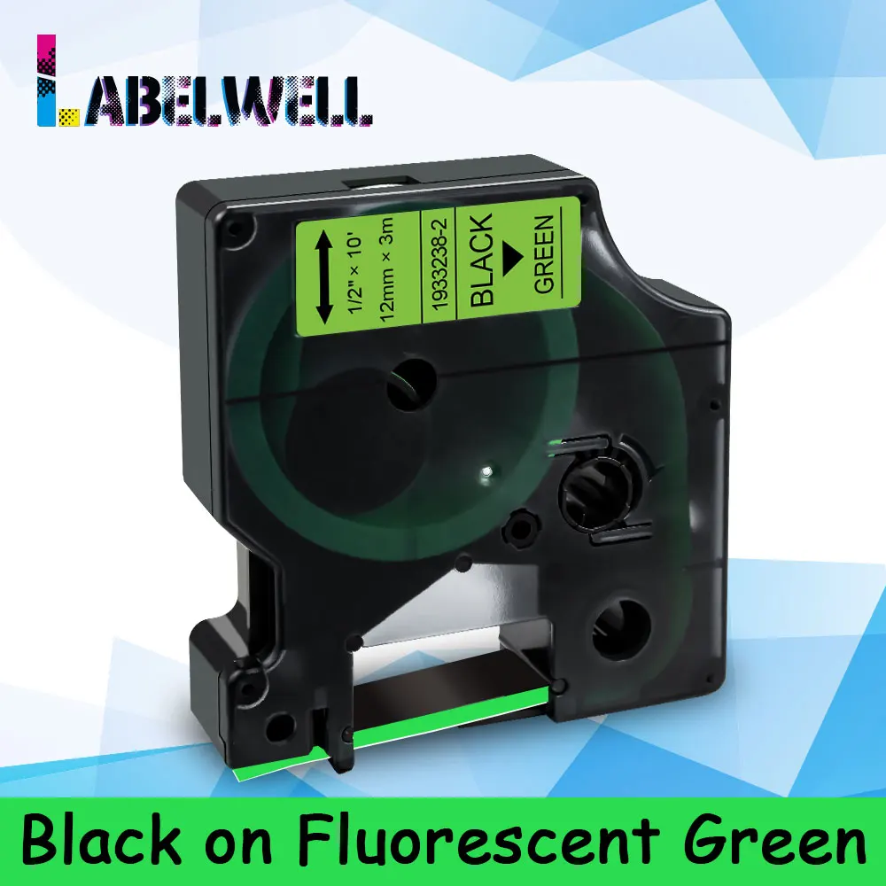 

Labelwell Compatible for Dymo D1 1933238-2 Label tape 12mm Black on Fluorescent Green for Dymo LabelManager LM 160 280 LM 210D