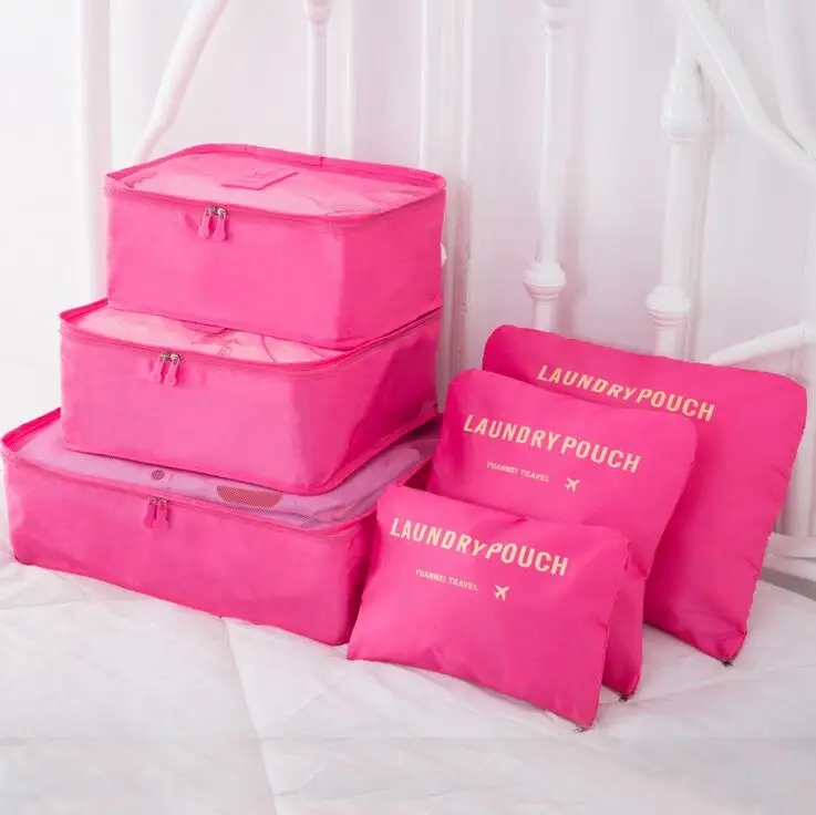 Новинка, 6 шт./компл., дорожные сумки на молнии, водонепроницаемая сумка для хранения багажа, кубики, обувь, сумка для стирки, HW128Z - Цвет: rose red
