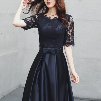 

Women Maxi Party Dress Temperament Dress Female Fashion Banquet Noble Long Black Lace Ladies Party Dresses Slim Dress
