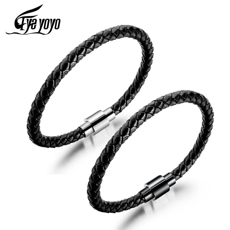 EyeYoYo 210mm Simple Titanium Steel Men's Leather Bracelet Trendy Men's