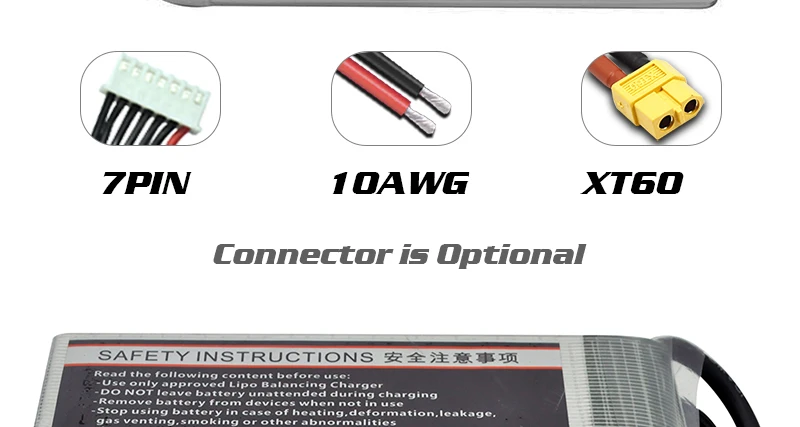 HRB 6S 22.2V Lipo Battery, ZPIN 1OAWG XT6O Connector i5 Optional SA