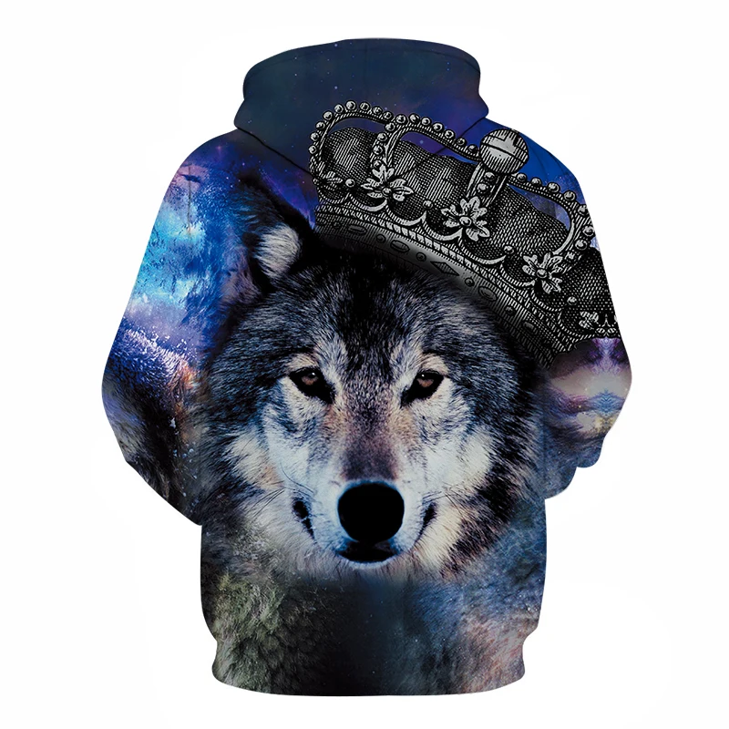Новинка; сезон весна-осень; мужские толстовки с капюшоном с 3D принтом; Harajuku wolf; модная пара; толстовка с капюшоном; Повседневный пуловер с капюшоном