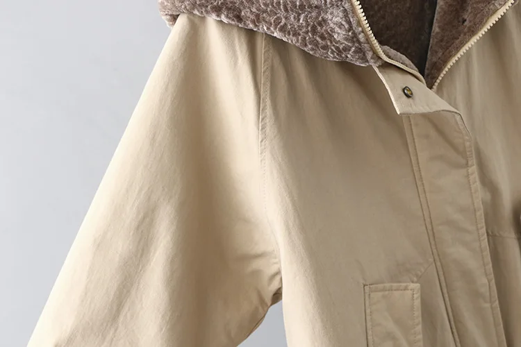 Versatile Winter New Style Casual Literature And Art Thick Berber Fleece Warm Loose-Fit Solid Color Hooded Cotton Coat Women's