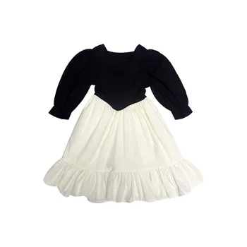 

2020 Fall Black White Cotton Girls Dress for Kids Designer Boutique Clothes Free Shipping Toddler Girls Ruffels Dress