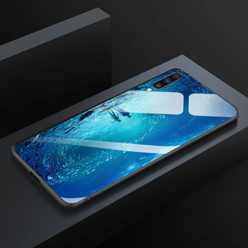 Для samsung Galaxy A50 чехол A 50 стекло лодка окрашенный Телефон чехол для samsung Galaxy A50 чехол A505F Мягкий Бампер закаленный чехол