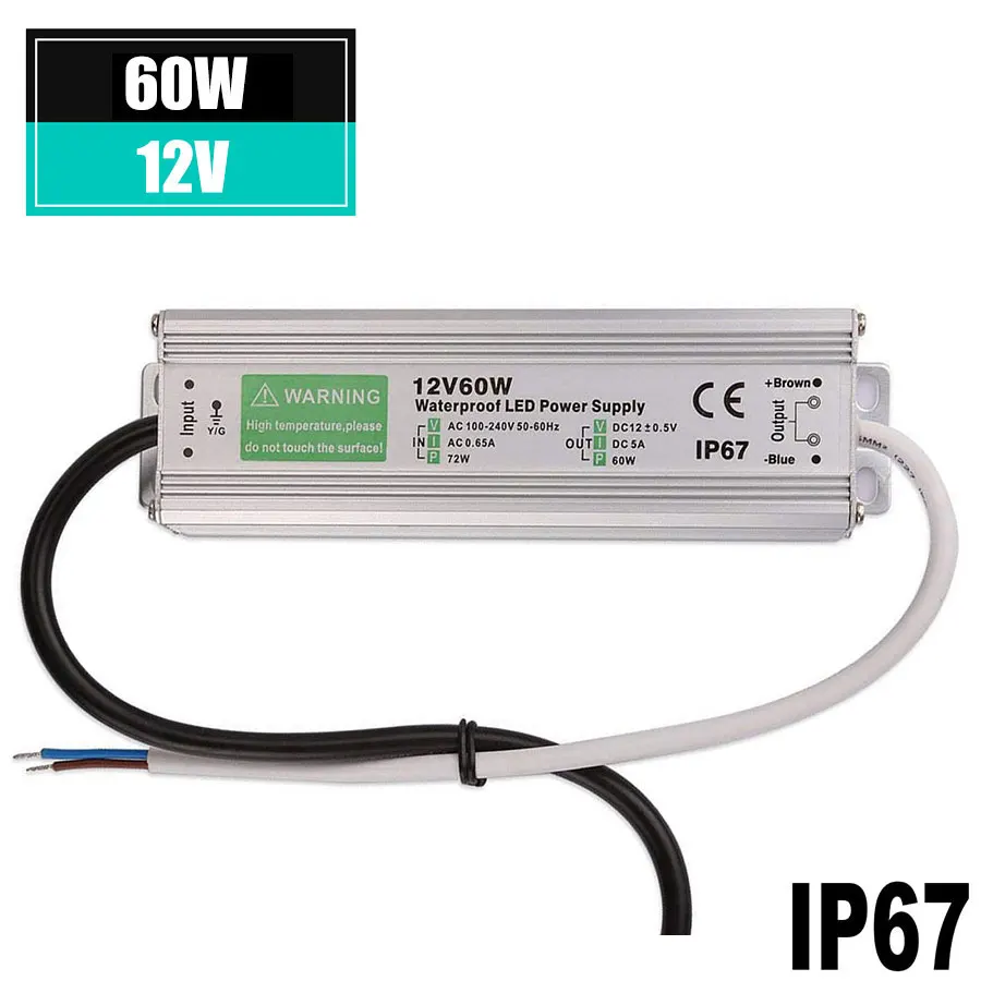Waterproof IP67 LED Driver DC 12V 24V Lighting Transformer 10W 20W 30W 50W 80W 100W 120W 150W Power Supply for LED Strip Light (1)