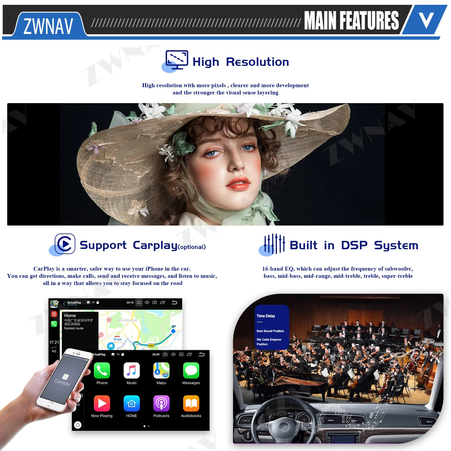 Carplay 6.9 Inch IPS Screen 1DIN Universal Android Multimedia Player GPS Navigation Auto Audio Stereo Radio Recorder Head Unit