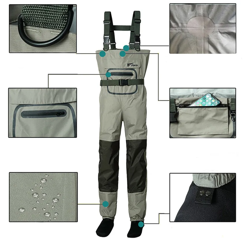 Fly Fishing Chest Waders Breathable Waterproof Stocking foot River