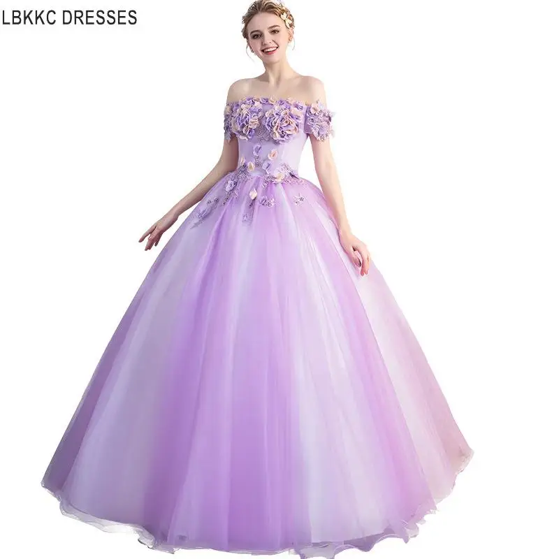 Бальные платья с открытыми плечами, vestidos De 15 Anos, милые 16 Платья, светильник фиолетовое платье на выпускной, пышные вечерние платья