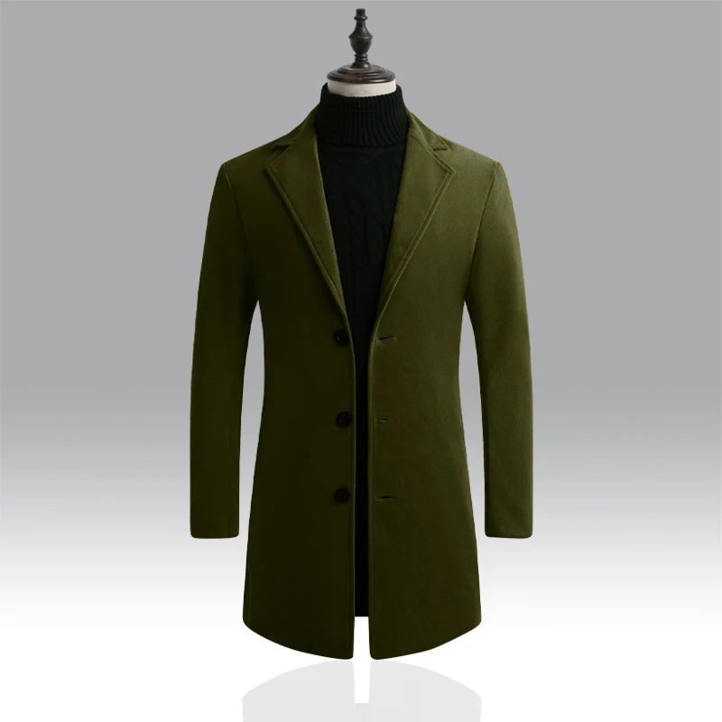 

Autumn Winter Mens Brand Fleece blends Jacket Male Overcoat Casual Solid Slim collar coats Long cotton trench coat Streetwear