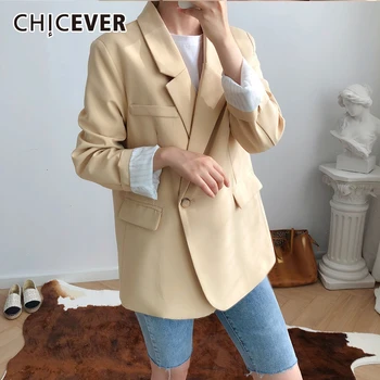 

CHICEVER Korean Casual Female Blazers Notched Long Sleeve Pocket Large Size Loose Jackets For Women 2020 Autumn Fashion New