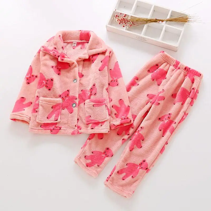 Одежда для мальчиков и девочек; Пижамный костюм; плотная одежда для сна; Пижамный костюм; теплая Домашняя одежда; комплект для сна; темно-синяя Детская домашняя одежда - Цвет: Pink A