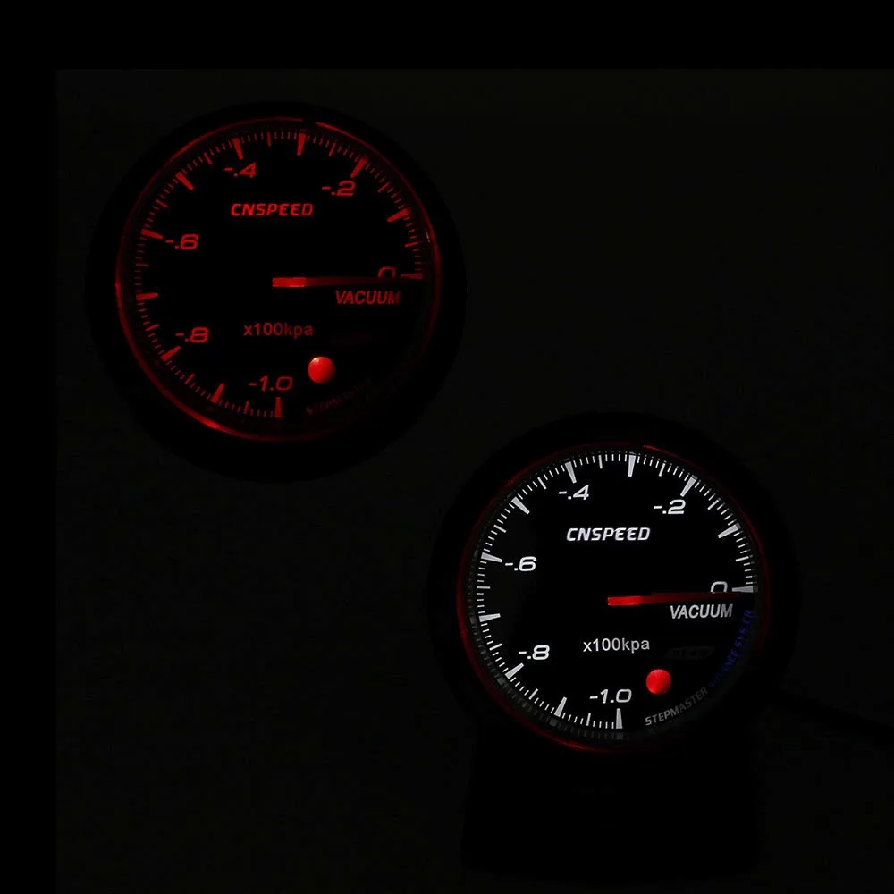 60 мм 12V автомобильный вакуумный манометр-1~ 0 вакуумметр черный уход за кожей лица с красным и белым освещением измерительное устройство для автомобиля YC101348