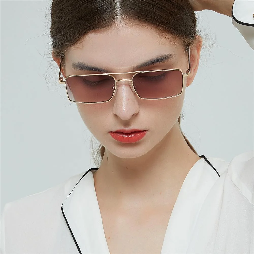 New sunglasses double beam small Metal frame square sunglasses