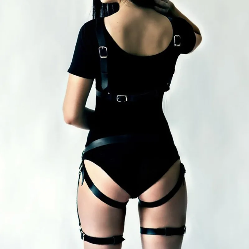 Bdsm Bondage Harness Sexy Leather Garter Bra Harness Straps Chest Belt Adjustable 2PCS Set Stocking Belt High Quality Lingerie