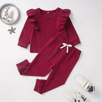 

0-24M Newborn Kid Baby Girl Clothes set Long Sleeve Ruffle T-shirt Top Pants suit Elegant Casual Plain Tracksuit Outfit