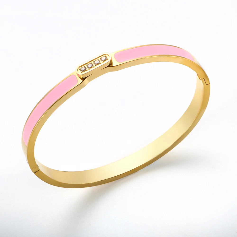 High Quality Luxury CNC Stone White/Pink Color Enamel Bracelet Bangle For Men Women Wedding Party Jewelry Gift