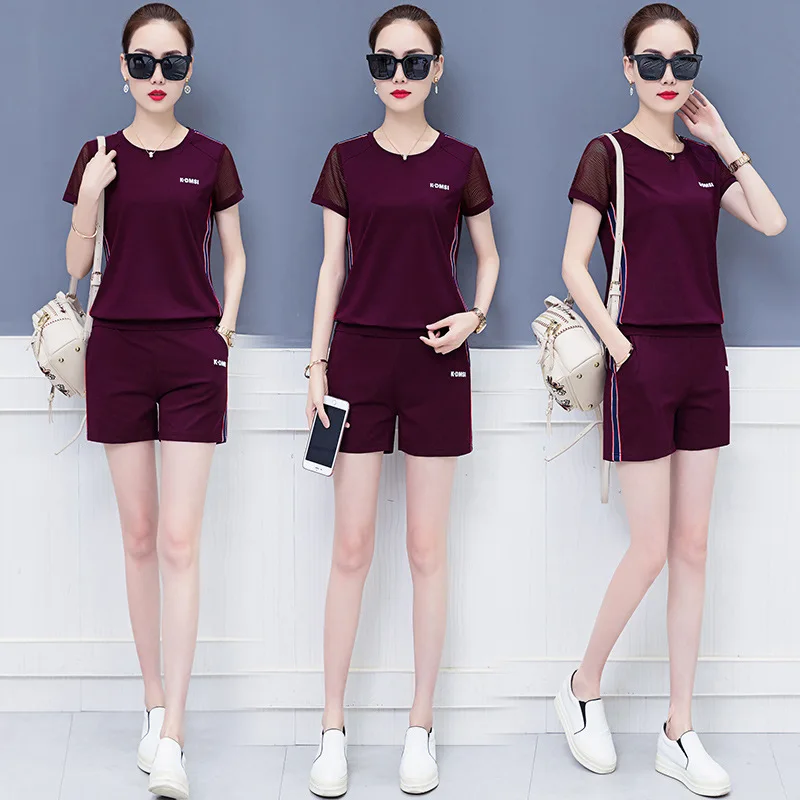 

Running Casual Sports Clothing WOMEN'S Suit 2019 Summer New Style WOMEN'S Dress Korean-style Fashion Short Sleeve Shorts Two-Pie