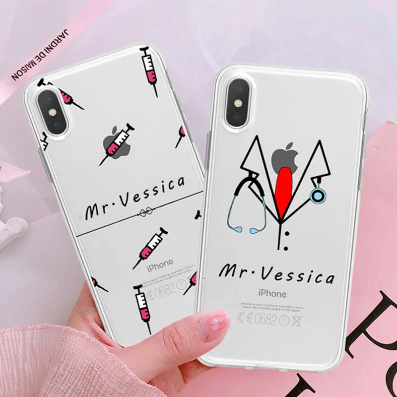 

Phone Case For iPhone X XS Max XR 6 6S 7 8 Plus 5 S SE Personalized Custom Name Medical Doctor Hospital Nurse Soft Clear TPU Cas