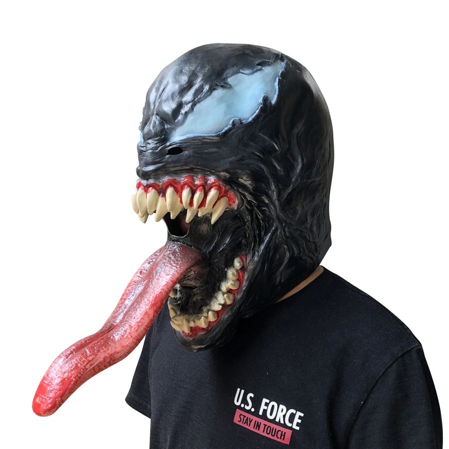 Halloween Mask Cosplay Super Hero Long Tongue Edward "Eddie" Brock Venom Mask Latex Full Head Face Helmet Party Costume Props