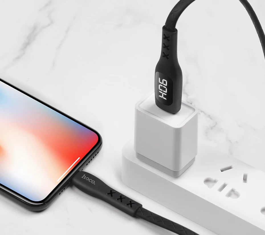 hoco usb зарядный кабель лайтнинг с таймером lightning передача данных таймер времени зарядки для iphone X XS XS Max XR 8 6 ipad 2 юсб провод зарядный шнурок для айфона айпада с дисплеем тока и напряжения зарядник
