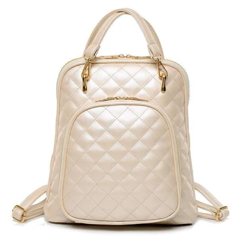 

Kajie 2019 Fashion Pu Leather Backpack Women Fashion School Bags For Teenage Girls Beige Black Diamond Lattice Laptop Backpack