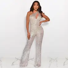 Sequin Women Jumpsuits Casual Off Shoulder Hollow Out Rompers Wide Leg Clubwear Monos de Fiesta 2020 New Hot Drop Shipping YE