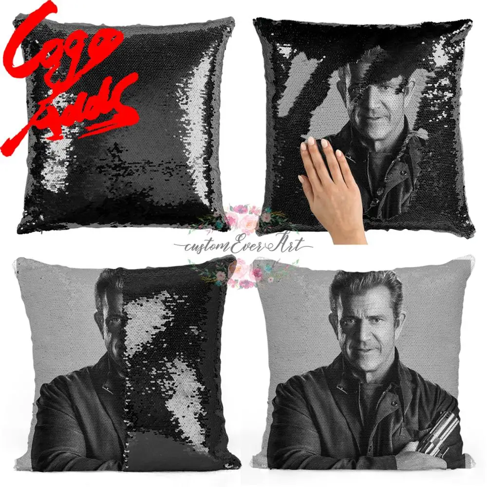 Подушка с блестками Mel Gibson | Наволочка Двухцветная подушка Подарок для нее Него