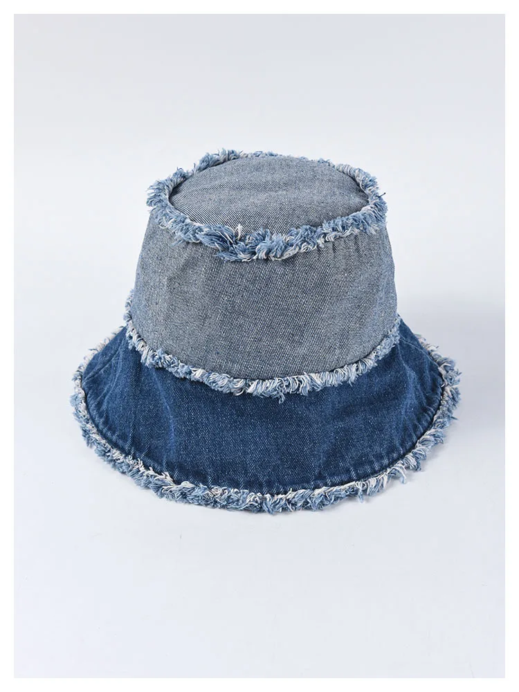 New Unisex Casual Washed Denim Tassel Bucket Hats Fashion Patchwork Fisherman hats Couple UV Sun Cap Wholesale