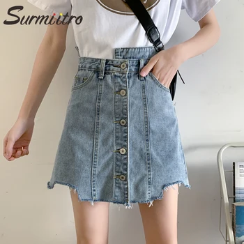 

SURMIITRO S-5XL Plus Size Denim Skirt Women 2020 Spring Summer Fashion Single-breasted High Waist Blue Mini Skirt Female