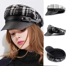 Новинка, женская шапка в стиле милитари, теплая зимняя Модная женская шапка в стиле милитари, шапки в клетку с принтом, армейская шапка, Лоскутная пряжка, уличная одежда
