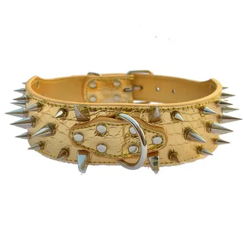 

High Quality Large Dog Collar 2" Width 5 Colors Sharp Spike Studded Crocodile Style Medium Big Dog Pet Collars Dog Supplies