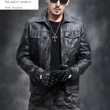 

Real Genuine Leather Jacket Men Sheepskin Leather Coat Motorcycle Jacket Man Vintage Slim Fit Biker Men Leather Jackets