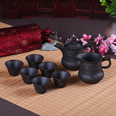 Чайный набор Zisha Kungfu, бытовой набор керамических чайников, современный чайный набор, чайный набор, простой Подарочный чайный набор - Цвет: A Style