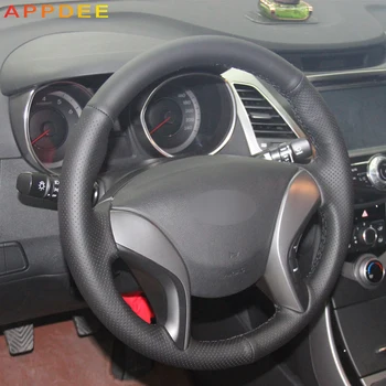 

Black Leather Hand -stitched Car Steering Wheel Cover for Hyundai Elantra 2011 2012 2013 2014 Avante I30