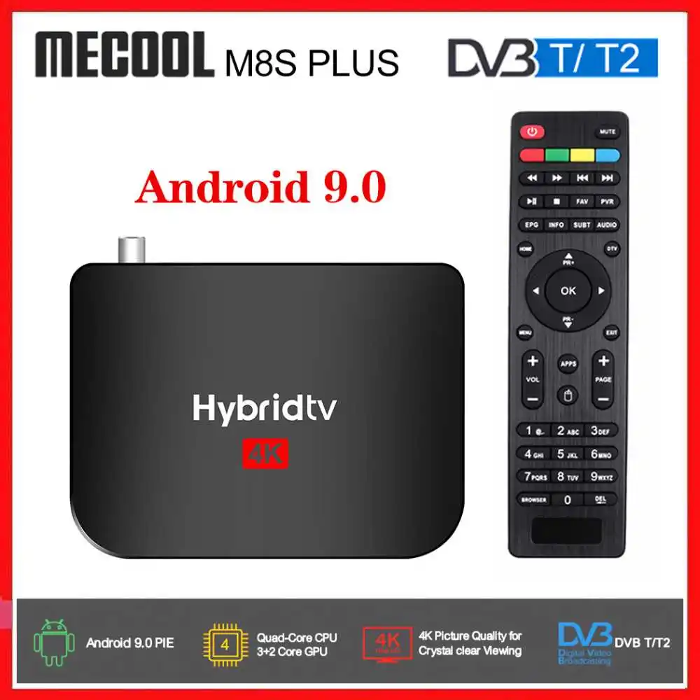 2020 Mecool M8S PLUS T2 Hybrid TV Box Android 9.0 DVB-T2 Satellite receivr Amlogic S905X2 Quad Core 2GB 16GB 4K PVR Recording