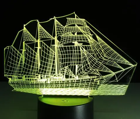 Sail Boat-3D Оптическая иллюзия Новинка Настольная лампа Красивая Морская Лодка Форма 7 цветов сенсорный ночник USB - Испускаемый цвет: 7 colors change 1