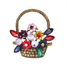 Broche de la cesta de la flor del estilo de la vendimia para las mujeres todo el diamante de imitación Mezcla Color joyería precio barato vacaciones vestido alfileres y broches