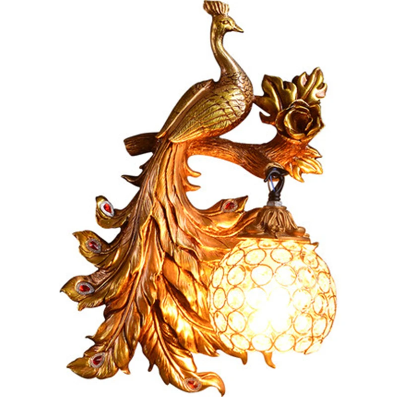 Винтажный креативный настенный светильник в стиле АР деко с павлином из смолы