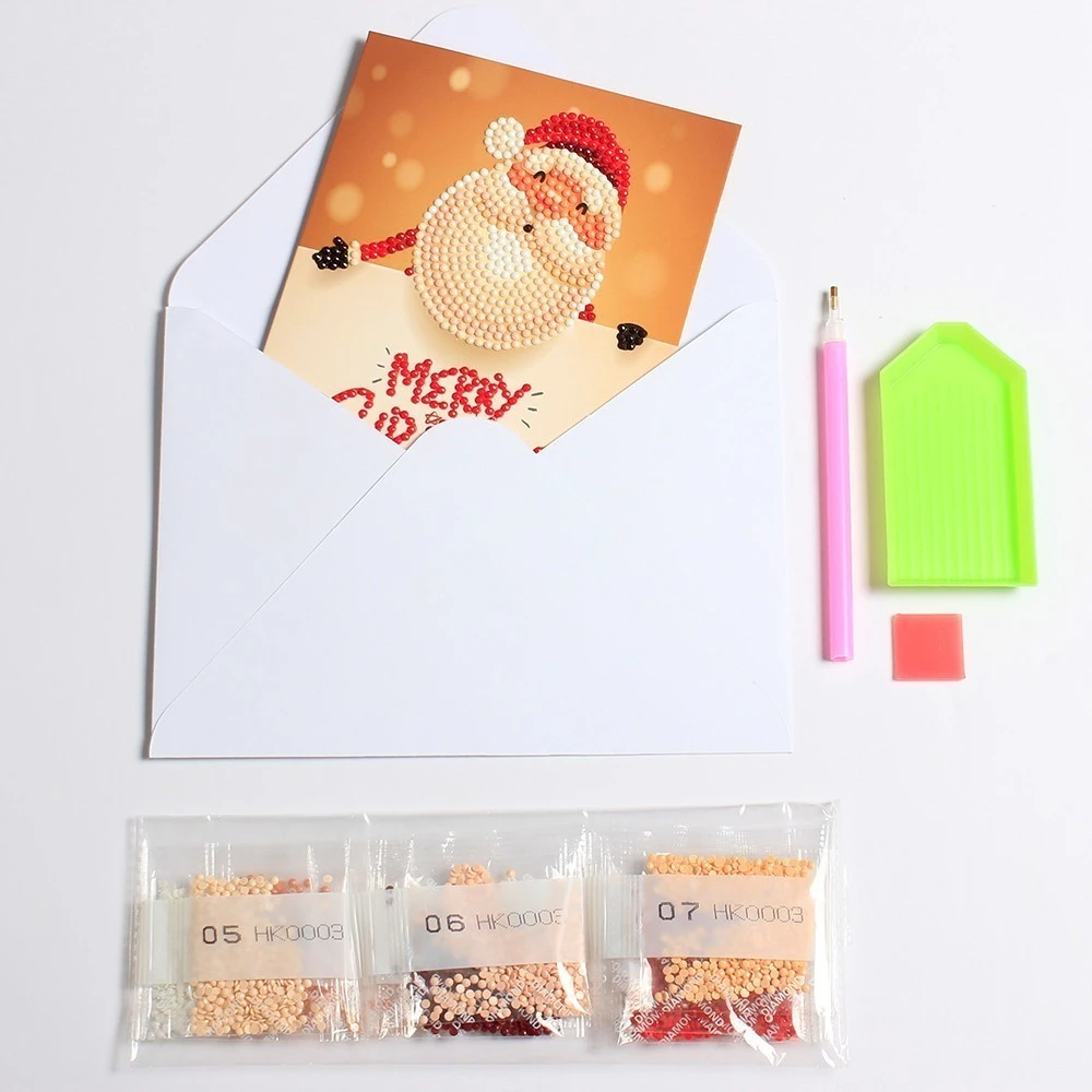 HUACAN бриллиантовый рисунок Рождество поздравительные открытки Алмазная мозаика мультфильм Мини Санта Клаус Счастливого Рождества бумажные открытки ремесло подарок