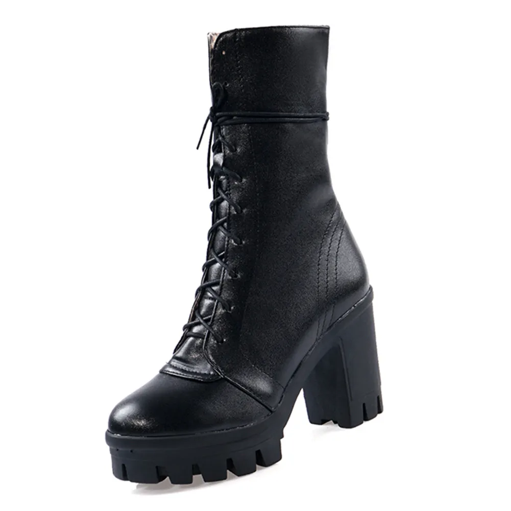 Doratasia/новые модные ботинки до середины икры на платформе, большие размеры 43 Женская обувь осенне-зимняя обувь на массивном высоком каблуке женские ботинки - Цвет: Черный