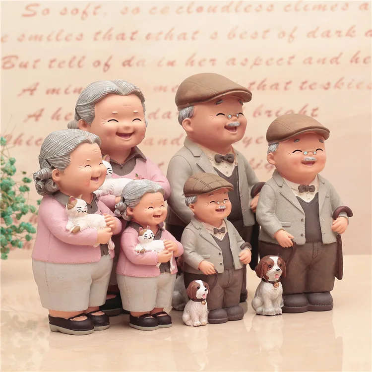 Kawaii Figures Chair Book Grandma Grandpa Old Couple DIY Mini Fairy Doll Couple Gift Figurines Miniature