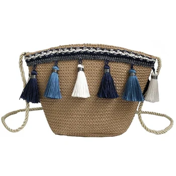 

BEAU-Women Tassel Coin Purse Diagonal Across The Shoulder Rattan Beach Bag