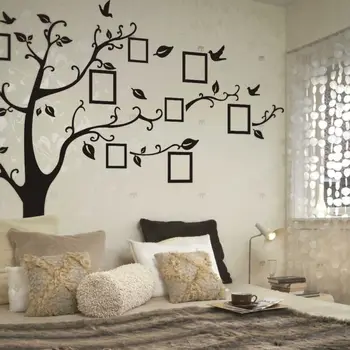 

PVC Wall Decals Large Family Photo Frame Tree Bird Quotes Wall Sticker Art Decals Home Decor Black 3D DIY Mural Art Home Decor