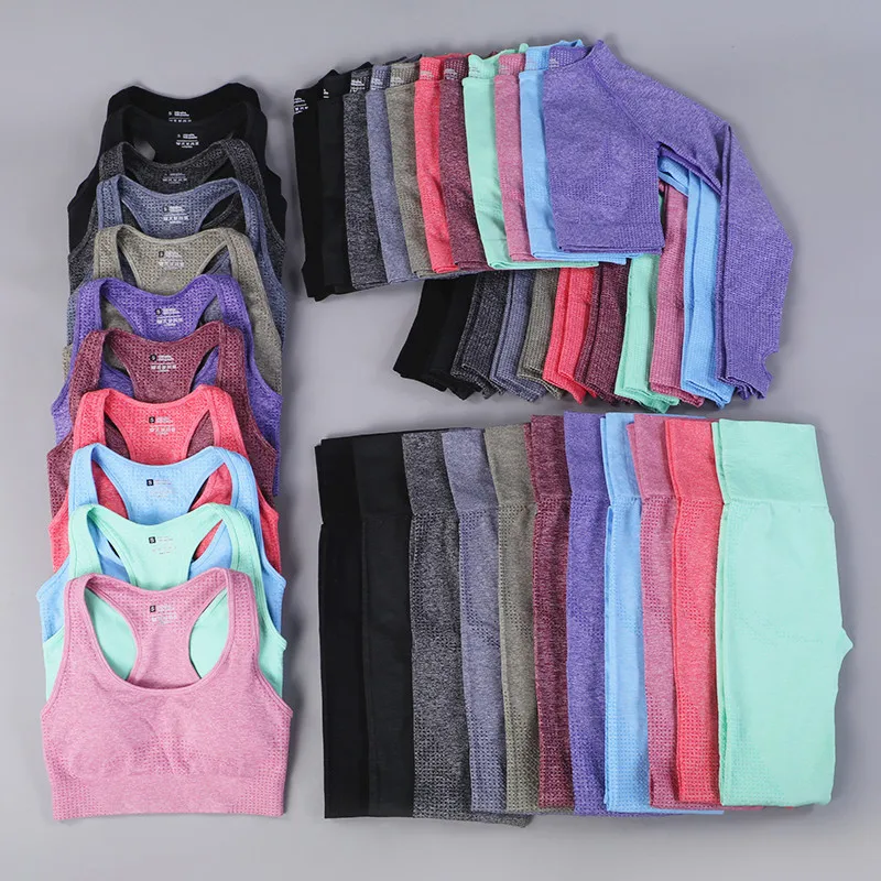 

7 Colors GYMS Seamless Yoga Set Fitness Sport Suits Gym Set Clothing Crop Top Shirts High Waist Running Leggings Pants