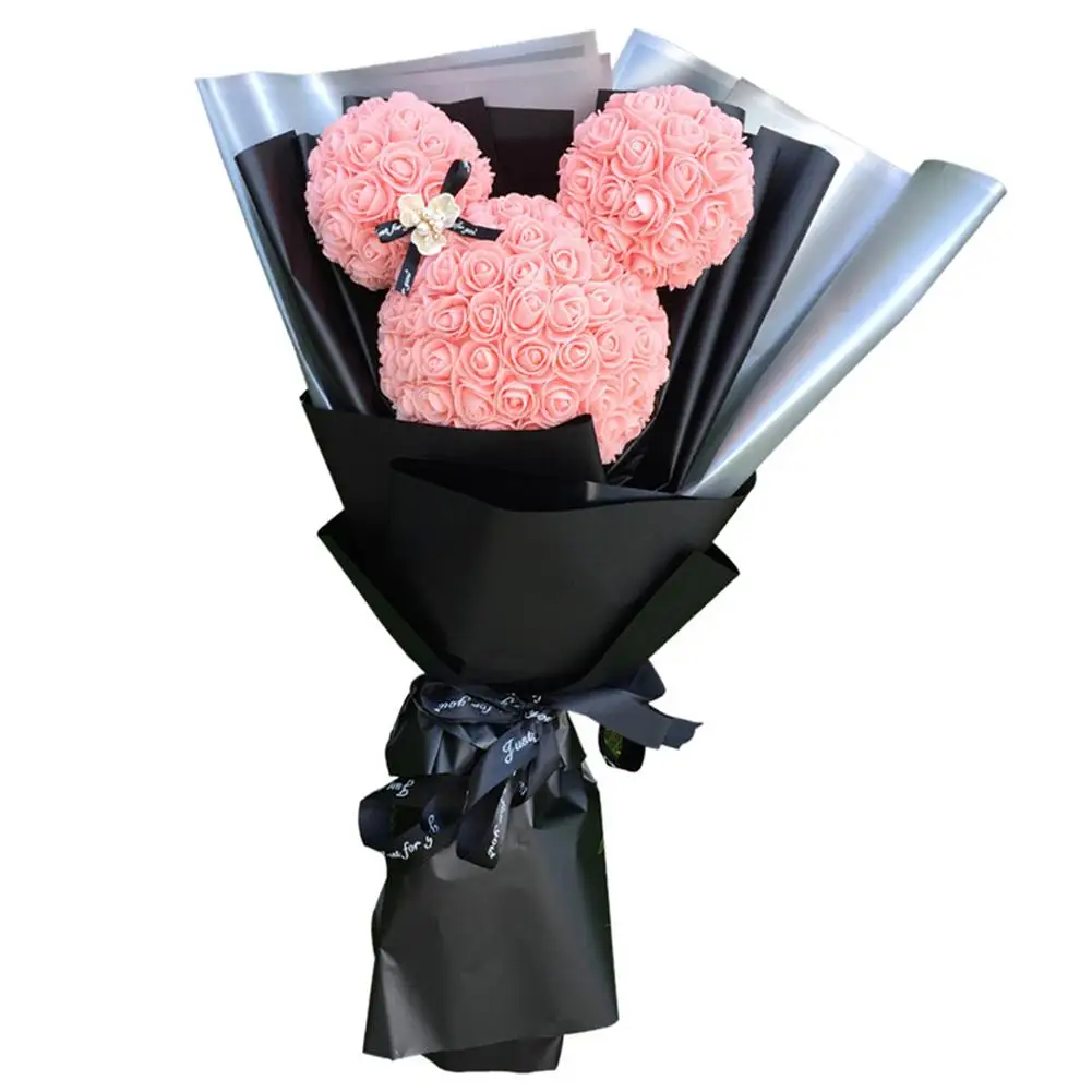 Искусственный цветок букет Роза с подарочной коробкой пузырь вечный цветок медведь на День Святого Валентина подарок на день матери - Цвет: D