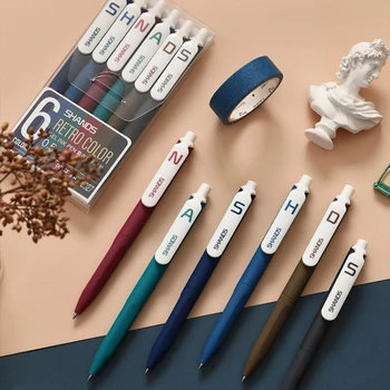 

6 Pcs/Box Six-color Ink Ballpoint Pen 0.5mm Roller Ball Pens Classic Office Signature Stationery School Supplies(Black/Red/more)