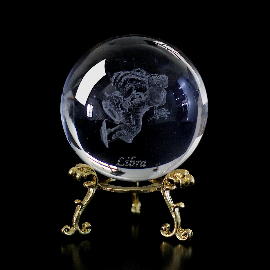 60 MM 3D Zodiac Sign Star Crystal Ball Laser Engraved Glass Sphere Crystal Craft Home Decor Birthday Gift Ornament