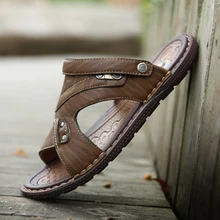New Men Summer Sandals Leather Casual Shoes Man Slip On Breathable Slippers Beach Sandalias Soft Hombre Verano Big Size 46