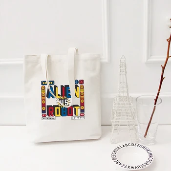 

Letters Print Canvas Tote Bag for Women Cloth Cartoon White Shoulder Bag New Fashion Plaid Shopping Bags Female Party Handbag